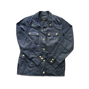 J Crew Women Canvas Waxed Cotton Utility Jacket Medium Navy Blue Field